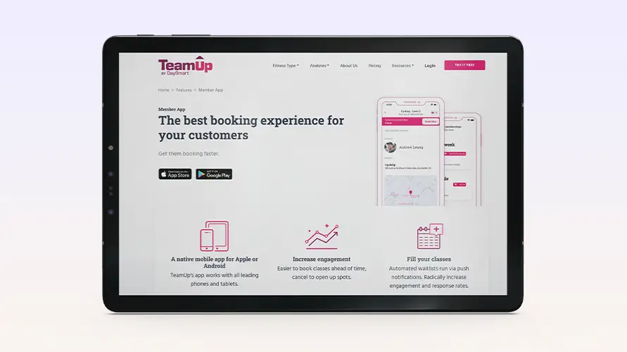 Teamup gym mobile app