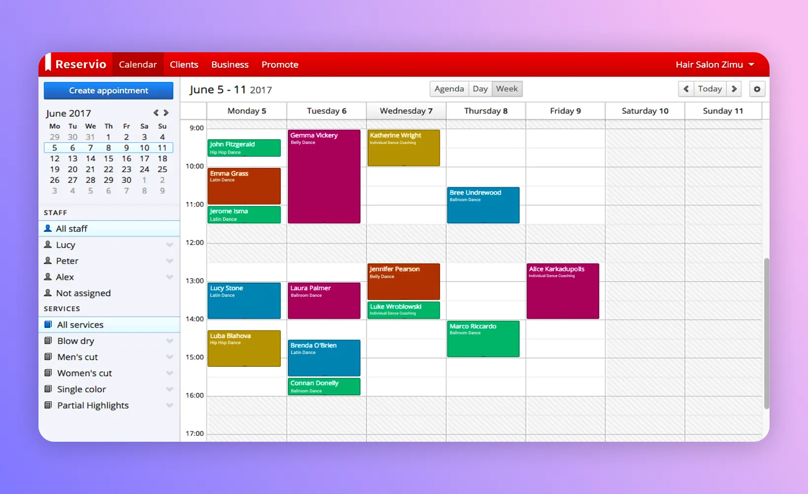 Reservio online booking app for dance studios