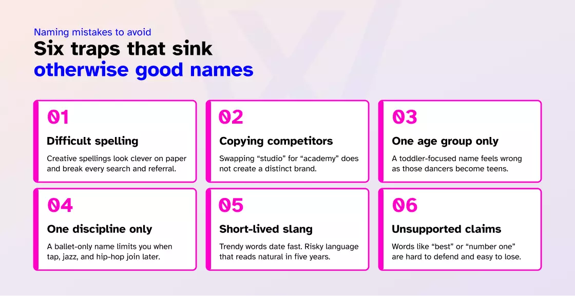 Dance studio naming mistakes to avoid